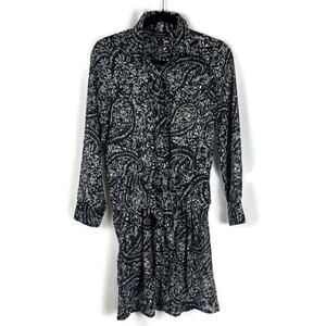NWT LUCKY BRAND Black Gray Paisley Print Sheer Chiffon Mini Shirt Dress Size XS